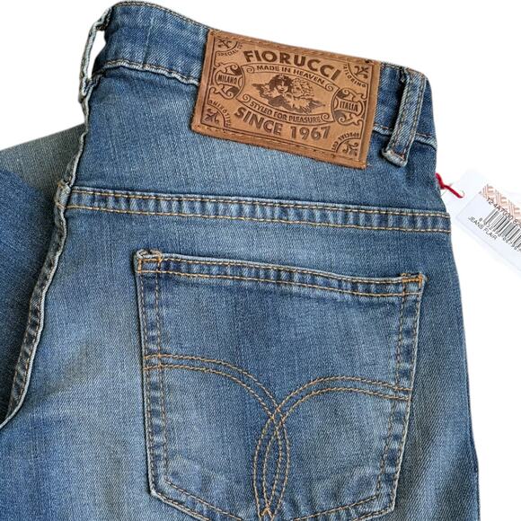 Fiorucci Ittierre Angel Logo Flare Y2K Style Low Rise Faded Jeans 27 NWT Blue